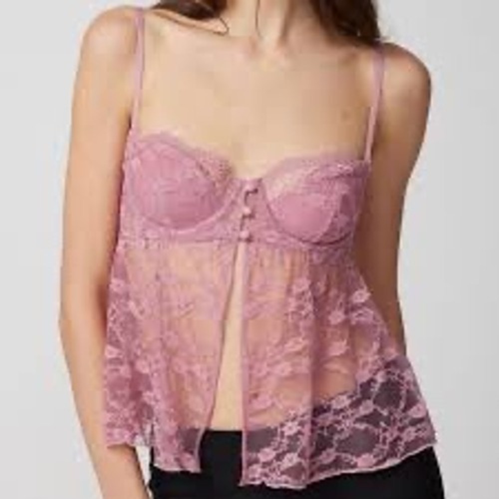 Out From Under Lace Babydoll Top Womens XL‎ Pink Excellent Underwire Bustier